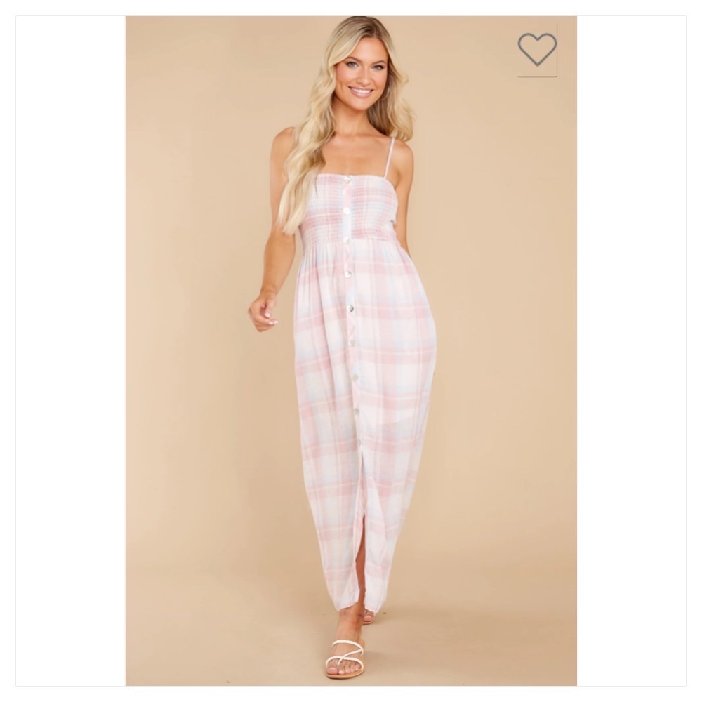 Pink and Blue Pastel Plaid Maxi Dress